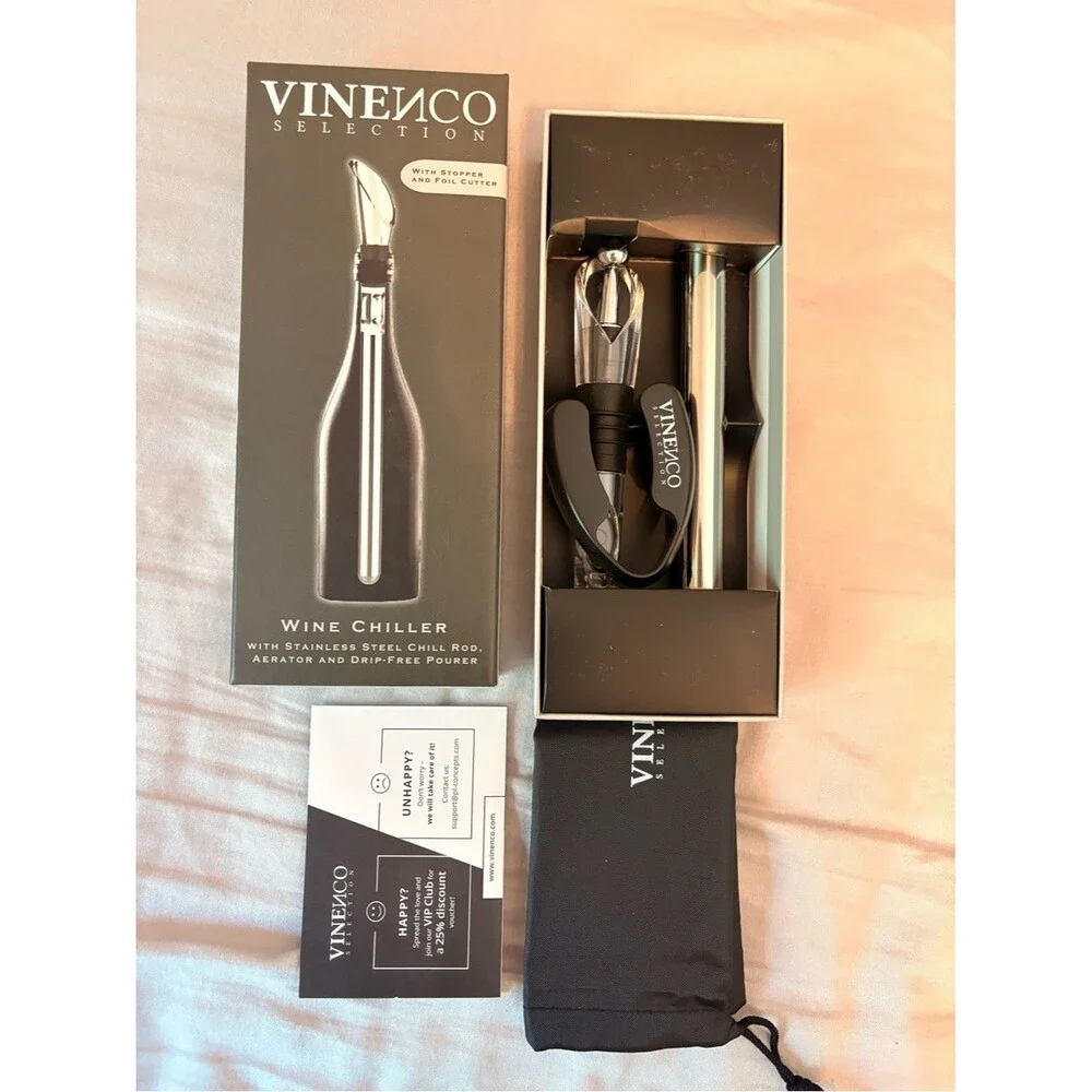 Vinenco Selection Wine Chiller Aerator Pourer Stopper Foil Cutter Set NIB